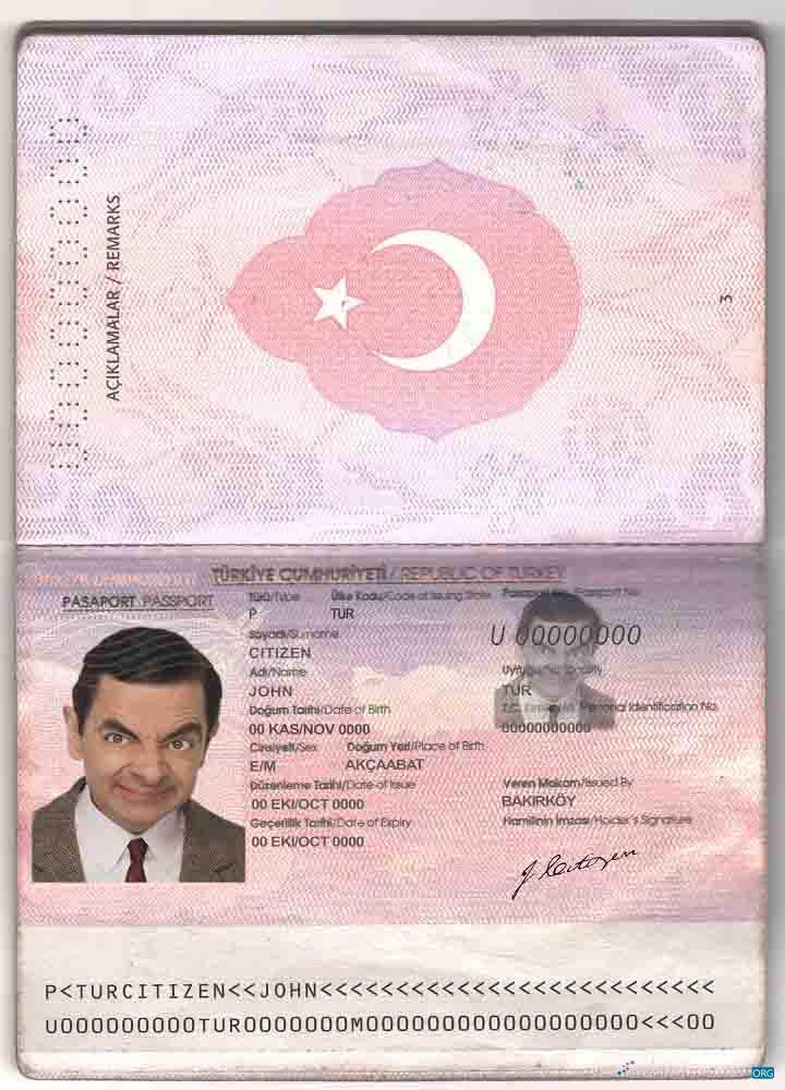 Download Turkey passport old Photoshop template